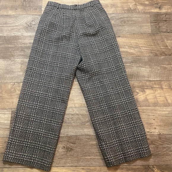 Talbots Petites Houndstooth 100% Wool Trousers Wide Leg Size 10 Lined - Picture 6 of 7